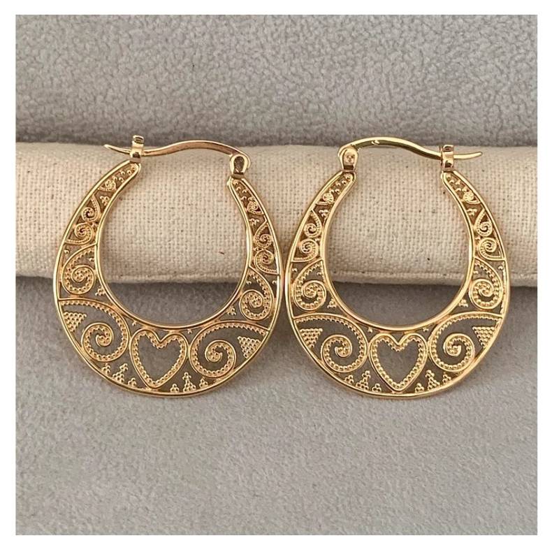 Créoles Ajourées Orientales Savoyardes Cœurs En Plaqué Or 18 Carats 750/000