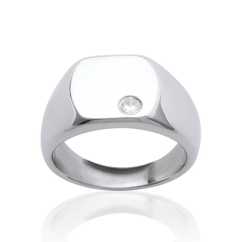 Bague Chevalière Acier et cristal Blanc Zirconium Tailles 52 à 70