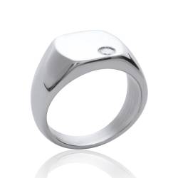 Bague Chevalière Acier et cristal Blanc Zirconium Tailles 52 à 70