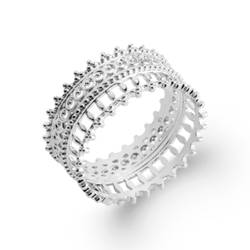 Bague Couronne Ciselée En Argent Massif 925/1000 Rhodié
