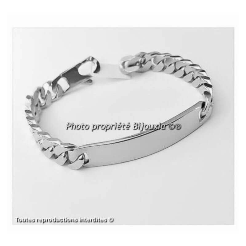 Bracelet HOMME Gravure Identité Gourmette 22 CM X 1CM  Argent Massif 925/1000