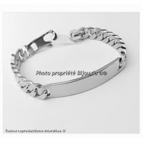 Bracelet HOMME Gravure Identité Gourmette 22 CM X 1CM  Argent Massif 925/1000