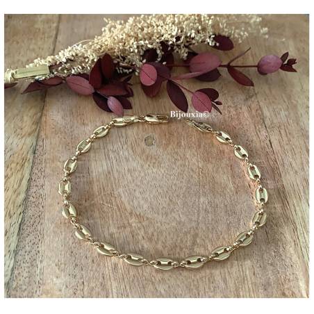 Bracelet Maille Grain de Café 21,5cm X 5mm Plaqué Or Bijou MIXTE