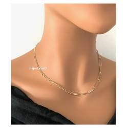 Collier Chaîne de Cou Double Mailles Différentes En Plaqué Or 18 Carats 750/000