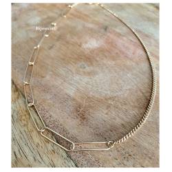 Collier Chaîne de Cou Double Mailles Différentes En Plaqué Or 18 Carats 750/000