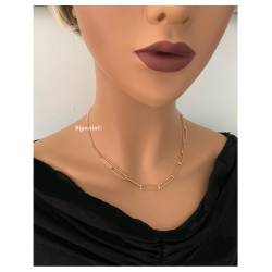 Collier Chaîne de Cou Double Mailles Différentes En Plaqué Or 18 Carats 750/000