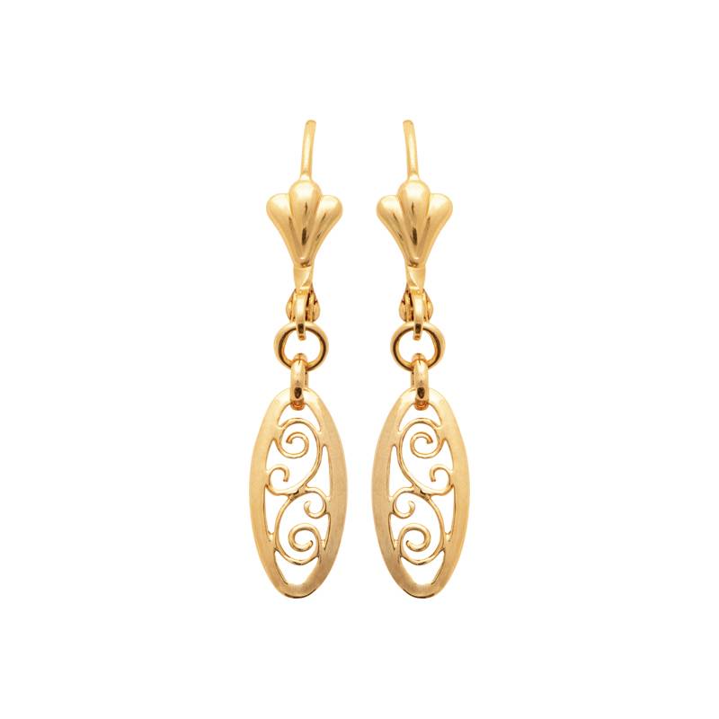 Boucles D'oreilles Pendantes Motifs Ciselés Plaqué or 18 Carats 750/1000