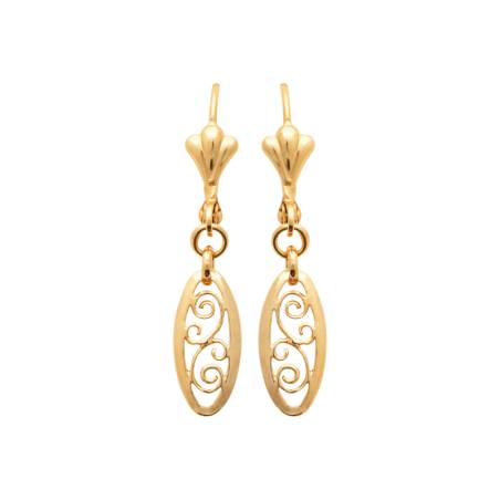 Boucles D'oreilles Pendantes Motifs Ciselés Plaqué or 18 Carats 750/1000
