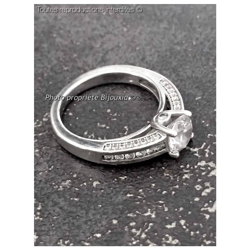 Bague Solitaire Zirconium Argent Massif 925/1000  Rhodié  Bijoux Femme NEUF