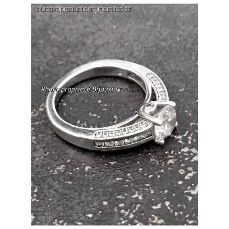 Bague Solitaire Zirconium Argent Massif 925/1000  Rhodié  Bijoux Femme NEUF