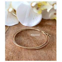 Boucles D'oreilles Créoles 5CM Motifs Striés Plaqué Or 18 Carats 750/000