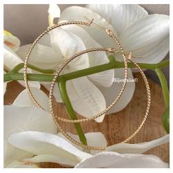 Boucles D'oreilles Créoles 5CM Motifs Striés Plaqué Or 18 Carats 750/000