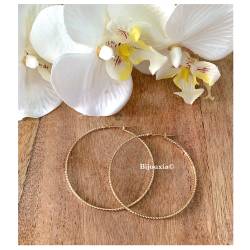 Boucles D'oreilles Créoles 5CM Motifs Striés Plaqué Or 18 Carats 750/000