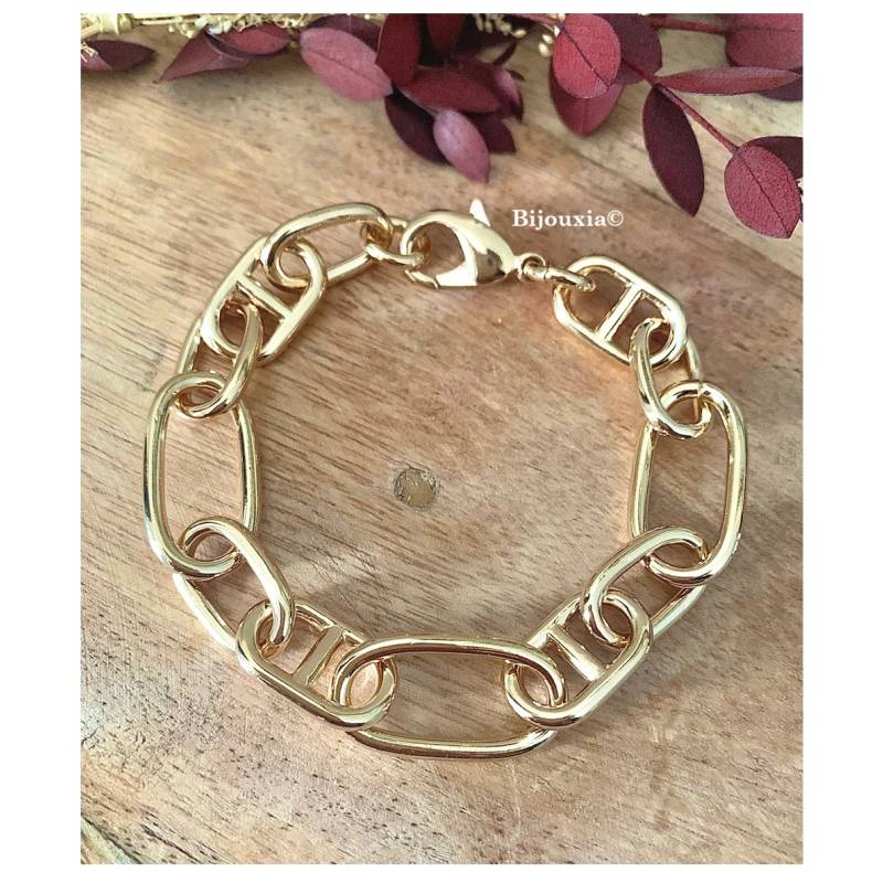 Bracelet Maillons Marine Alternés 20CM Plaqué Or 18 Carats 750/1000 Bijou MIXTE