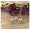 Boucles D'oreilles Puces "Dauphin" Cristal Bleu En Plaqué Or