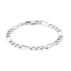 Bracelet 21CM X 6mm Maille Figaro Diamantée Argent Massif RHODIUM