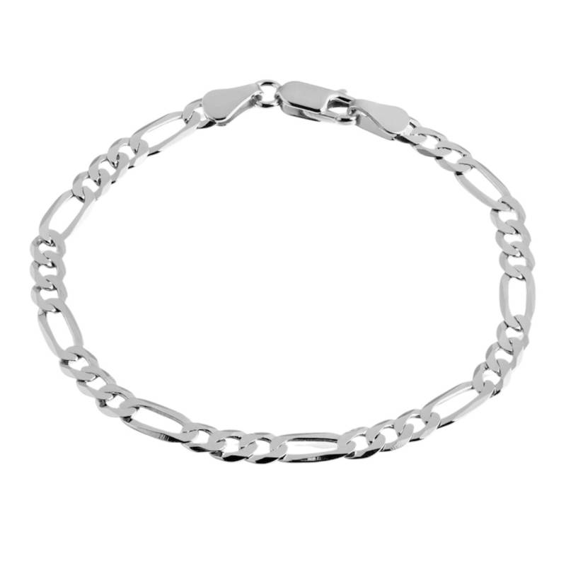 Bracelet 21CM X 6mm Maille Figaro Diamantée Argent Massif RHODIUM