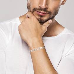 Bracelet 21CM X 6mm Maille Figaro Diamantée Argent Massif RHODIUM