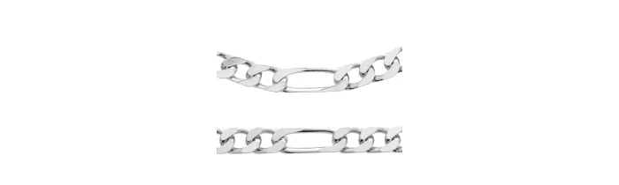 Chaîne 55CM X 6mm Maille Alternée 1-3 En Argent Massif RHODIUM