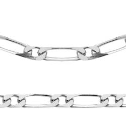 Bracelet 21CM X 6mm Maille Figaro Diamantée 1-1 Argent Massif RHODIUM