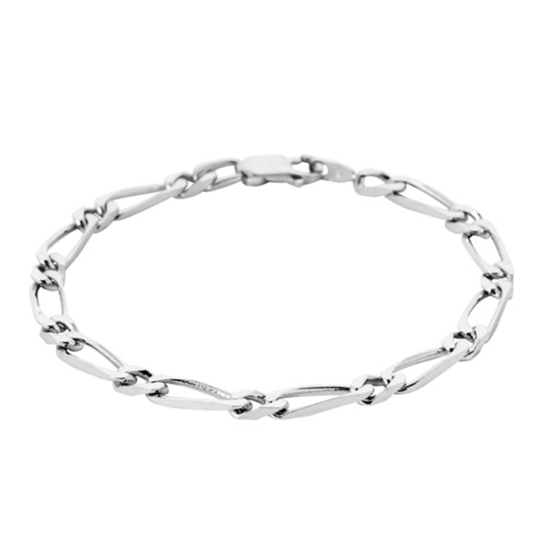 Bracelet 21CM X 6mm Maille Figaro Diamantée 1-1 Argent Massif RHODIUM