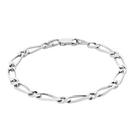 Bracelet 21CM X 6mm Maille Figaro Diamantée 1-1 Argent Massif RHODIUM