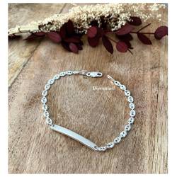 Bracelet Grain de Café Gravure Identité Argent Massif 925/000 Tailles au CHOIX