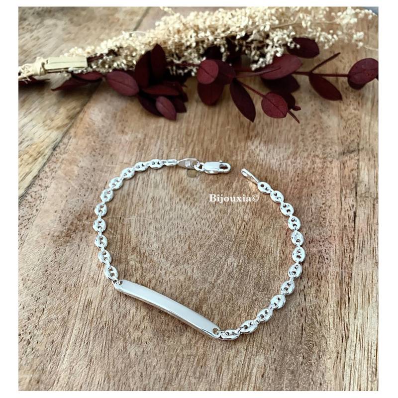 Bracelet Grain de Café Gravure Identité Argent Massif 925/000 Tailles au CHOIX