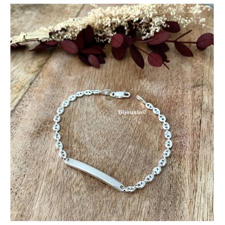 Bracelet Grain de Café Gravure Identité Argent Massif 925/000 Tailles au CHOIX