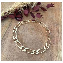 Bracelet Large Figaro 7MM x 21CM Plaqué or 18 Carats Bijoux Homme