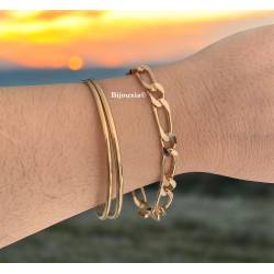 Bracelet Large Figaro 7MM x 21CM Plaqué or 18 Carats Bijoux Homme