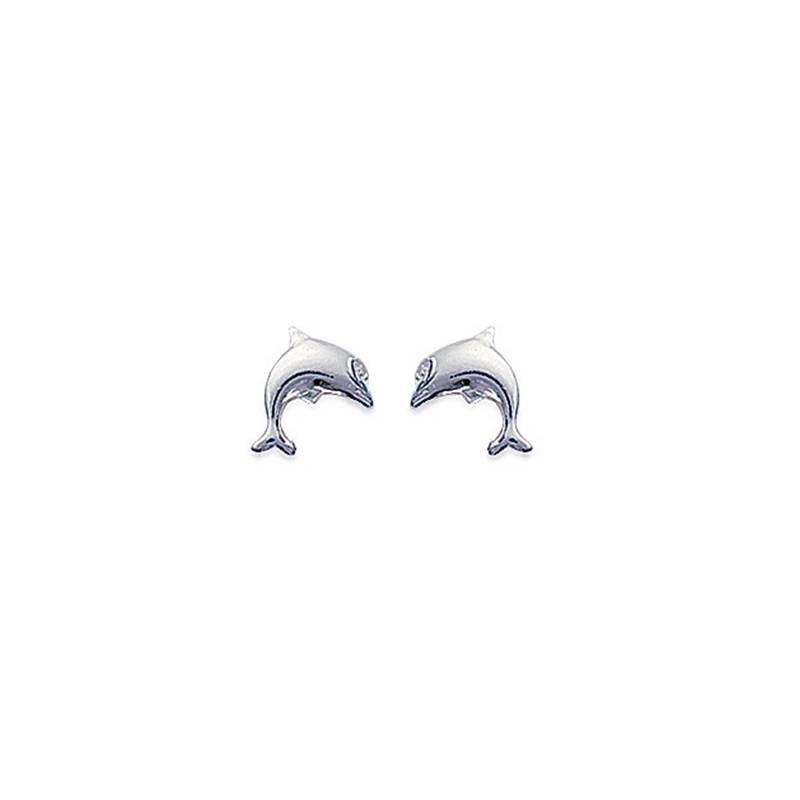 Boucles D'oreilles Puces "Dauphin" En Argent 925/1000 Rhodié