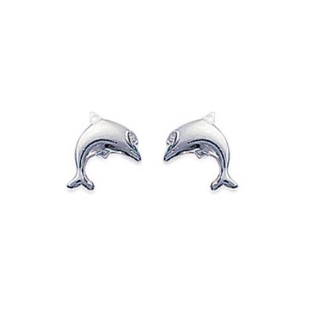 Boucles D'oreilles Puces "Dauphin" En Argent 925/1000 Rhodié