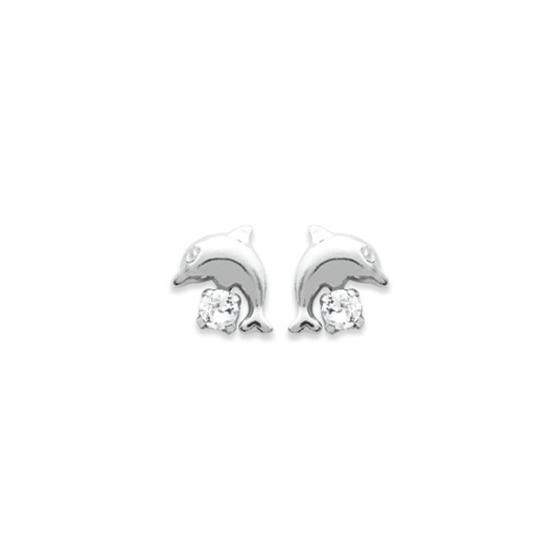 Boucles D'oreilles Dauphins Zirconium En Argent Massif 925/000 Bijoux Enfant