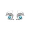 Boucles D'oreilles Puces "Dauphin" Cristal Bleu En Argent 925/1000 Rhodié