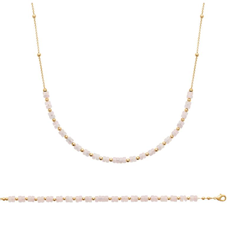 Collier Pierres Fines Véritable Quartz Rose En Plaqué or 18 Carats 750/000