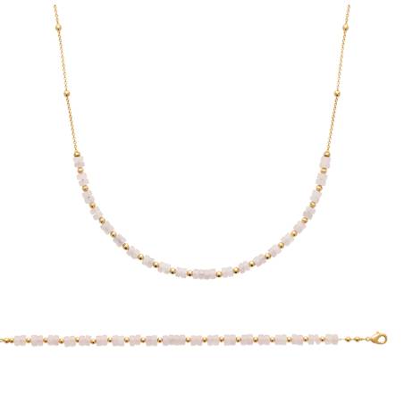 Collier Pierres Fines Véritable Quartz Rose En Plaqué or 18 Carats 750/000