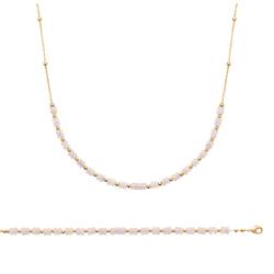 Bracelet Pierres Fines Véritable Quartz Rose En Plaqué or 18 Carats 750/000