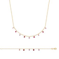 Bracelet pampilles Perles de Cristal Rose/Violet En Plaqué Or 18 Carats 750/1000