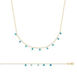 Collier pampilles Perles de Cristal Bleu En Plaqué Or 18 Carats 750/1000