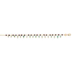 Bracelet Pierres Fines Véritable Calcédoine & Grenat Plaqué or 18 Carats 750/000