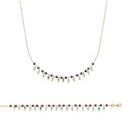 Collier Pierres Fines Véritable Calcédoine & Grenat Plaqué or 18 Carats 750/000