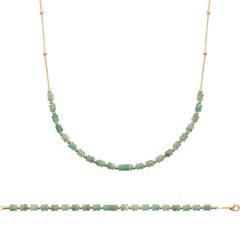 Collier Pierres Fines Véritable Quartzite Vert En Plaqué or 18 Carats 750/000