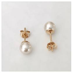 Boucles D'oreilles Perles de Majorque 6MM & Plaqué Or 18 Carats Beige Nacré