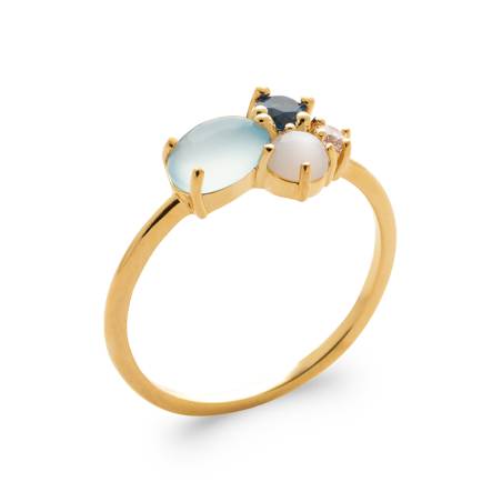 Bague Pierres Naturelles Agate Bleu et Nacre En Plaqué or 18 Carats 750/1000