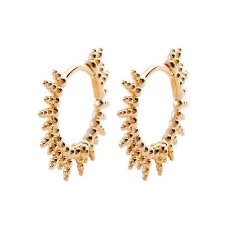 Boucles D'oreilles Créoles En Forme De Soleil En Plaqué Or 18 Carats 750/000