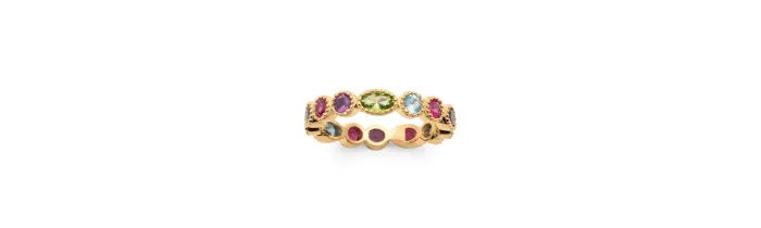 Bague Empierrée Sertie Cristaux Multicolores en Plaqué or 18 Carats 750/1000