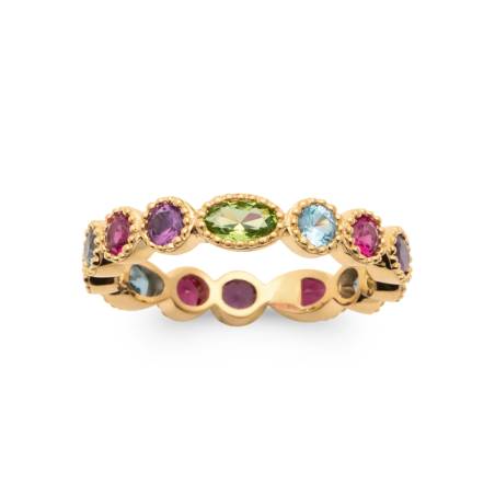 Bague Empierrée Sertie Cristaux Multicolores en Plaqué or 18 Carats 750/1000