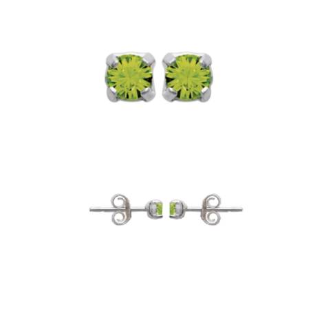 Boucles D'oreilles Puces Zirconium Vert Péridot 3MM Argent 925/1000 Bijoux