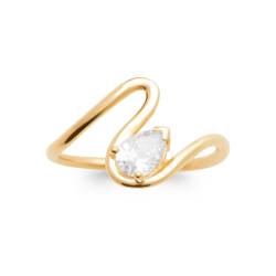 Bague Solitaire Goutte de Cristal Zirconium Forme Design en Plaqué or 18 Carats